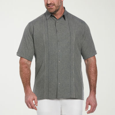 Cubavera Chambray Geo Embroidery Mens Short Sleeve Regular Fit Big and Tall Button-Down Shirt