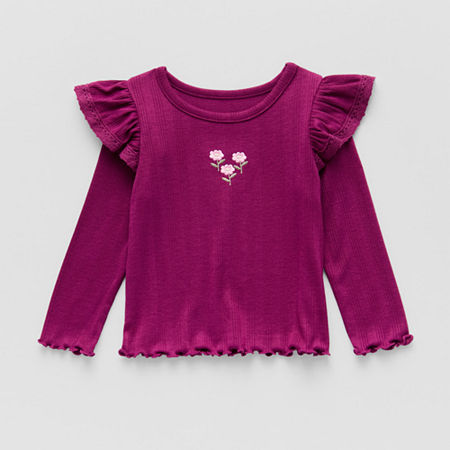 Okie Dokie Baby Girls Round Neck Long Sleeve T-Shirt, 6 Months, Purple