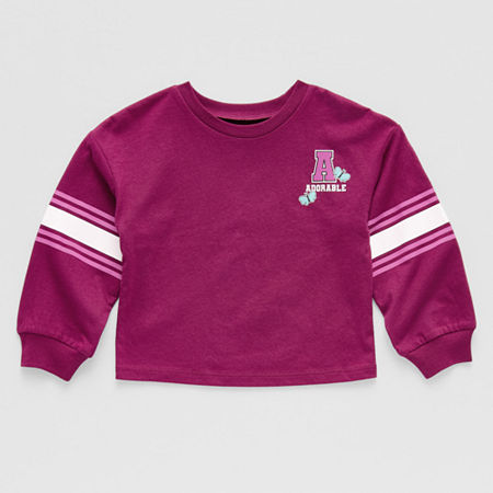 Okie Dokie Active Toddler & Little Girls Round Neck Long Sleeve Graphic T-Shirt, 3t, Purple