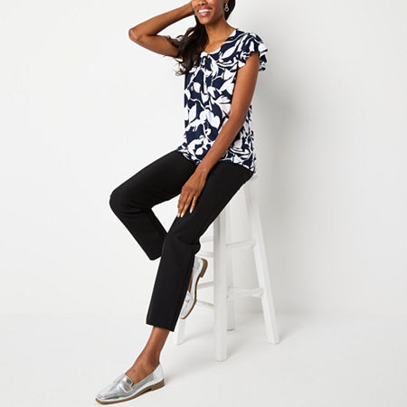 Liz Claiborne Tall Womens Round Neck Short Sleeve Blouse