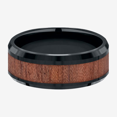  Mens Comfort Fit 8mm Black Cobalt with Rosewood Inlay Wedding Band