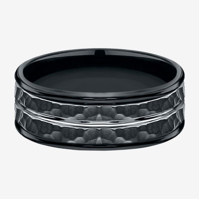  Mens Black Cobalt Hammered Center 8mm Wedding Band