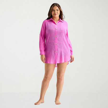 Sonnet Shores Womens Plus Dress Swimsuit Cover-Up