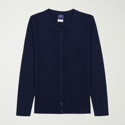 IZOD Womens Long Sleeve Button Juniors Cardigan