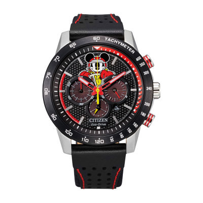 Citizen Mickey Racer Mickey Mouse Mens Chronograph Black Leather Strap Watch Ca4439-07w