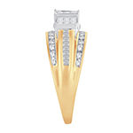 Womens 1 CT. T.W. Genuine White Diamond 10K Gold Side Stone 3-Stone Engagement Ring