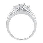 Womens 1 CT. T.W. Genuine White Diamond 10K White Gold Side Stone 3-Stone Engagement Ring