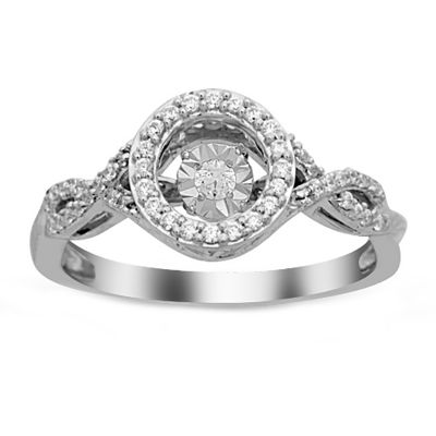 Womens 1/4 CT. T.W. Natural Diamond White Diamond Sterling Silver Round Halo Side Stone Cocktail Ring