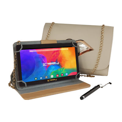 7" Quad Core 2GB RAM 32GB Storage Android 12 Tablet with Cream Leather Case/ Fashion Kiss Handbag and Pen Stylus"
