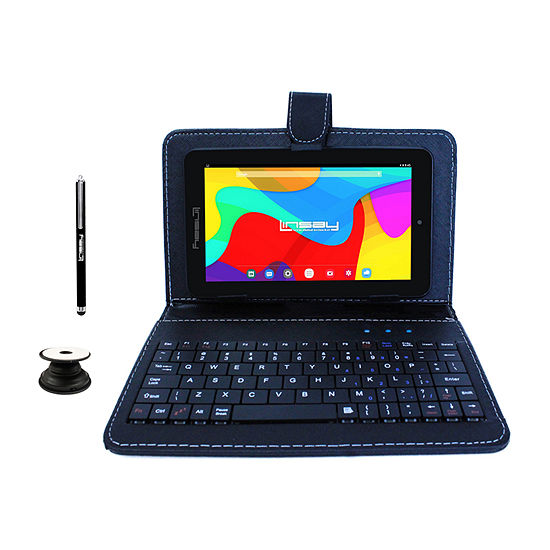 7" Quad Core 2GB RAM 32GB Storage Android 10 Tablet with Black Leather Keyboard, Pop Holder and Pen Stylus
