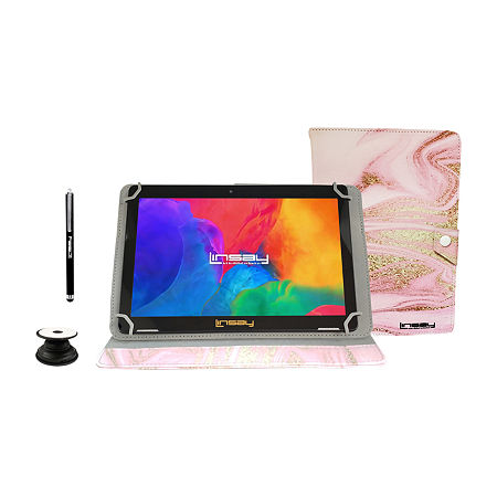 10.1 1280x800 IPS 2GB RAM 32GB Storage Android 12 Tablet With Pink Glaze Marble Leather Case/ Pop Holder And Pen Stylus, One Size, Pink