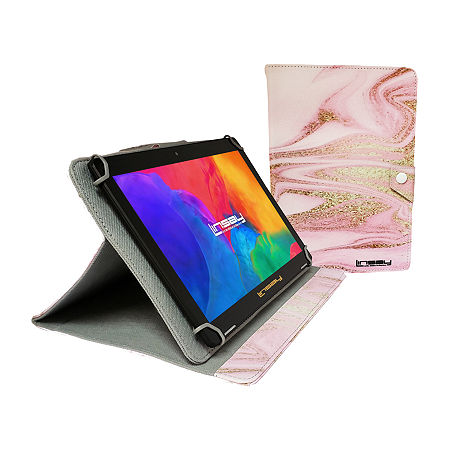 10.1 1280x800 IPS 2GB RAM 32GB Storage Android 12 Tablet With Pink Glaze Marble Leather Case/ Pop Holder And Pen Stylus, One Size, Pink