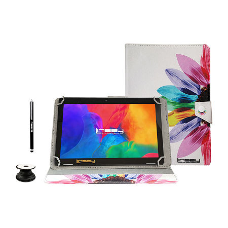 10.1 1280x800 IPS 2GB RAM 32GB Storage Android 12 Tablet With Rainbow Marble Leather Case/ Pop Holder And Pen Stylus, One Size, Multiple Colors