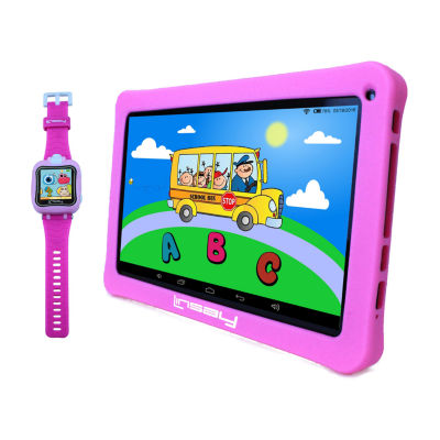 10.1" Quad Core 2GB RAM 32GB Storage Android 12 Tablet with Pink Kids Defender Case, Kids Smart Watch Pink, Pop Holder and Pen Stylus