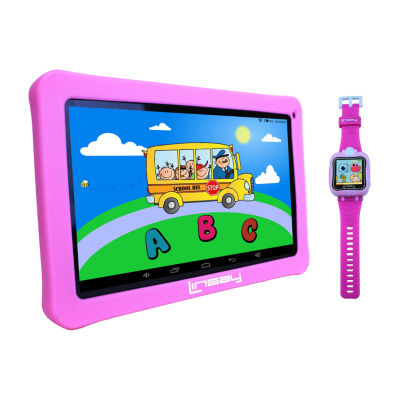 10.1" Quad Core 2GB RAM 32GB Storage Android 12 Tablet with Pink Kids Defender Case, Kids Smart Watch Pink, Pop Holder and Pen Stylus