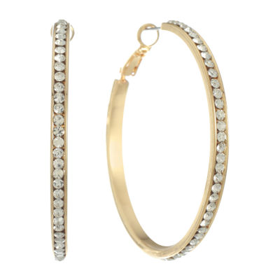 Jewelry Gold Tone Crystal Hoop Earrings, Color White JCPenney