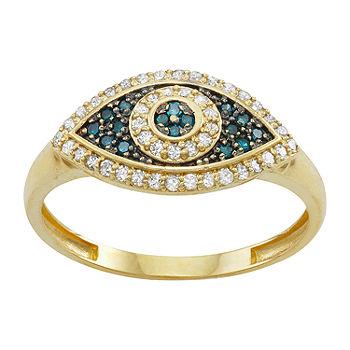 1/3 CT. T.W. Blue and White Diamond Evil Eye Fashion Ring in 10K Gold