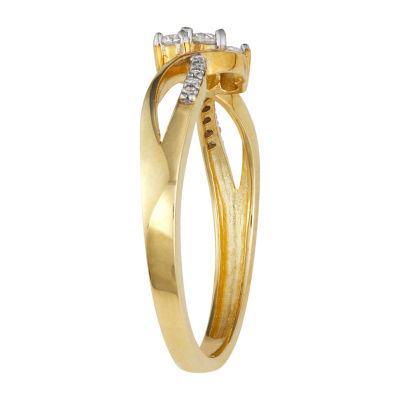 Womens 1/5 CT. Natural White Diamond 10K Gold 3-Stone Crossover Cocktail Ring