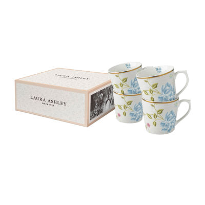 Laura Ashley Cobblestone Pinstripe 4-pc. Coffee Mug- Heritage Collectables