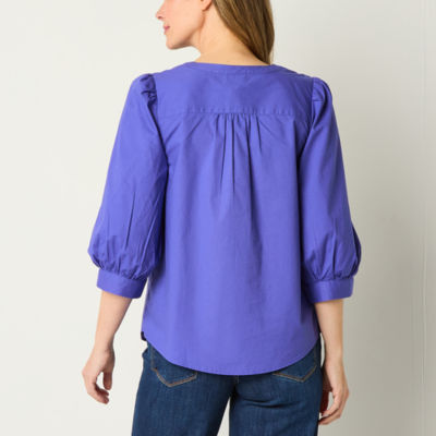 St. John's Bay Womens Split Crew Neck 3/4 Sleeve Blouse