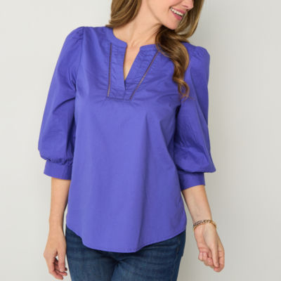 St. John's Bay Womens Split Crew Neck 3/4 Sleeve Blouse