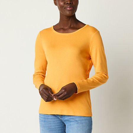 St. John's Bay Womens Crew Neck Long Sleeve T-Shirt, X-large, Yellow