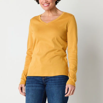 St. John's Bay Womens V Neck Long Sleeve T-Shirt