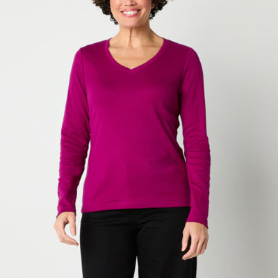 St. John's Bay Womens V Neck Long Sleeve T-Shirt