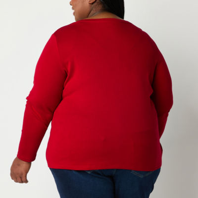 St. John's Bay Womens Plus V Neck T-Shirt