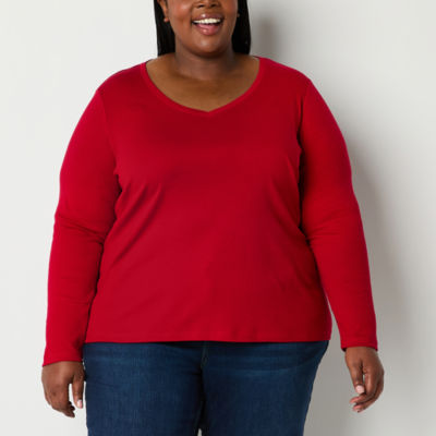 St. John's Bay Womens Plus V Neck T-Shirt