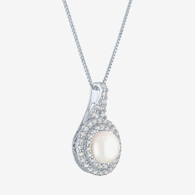 Gemstone & Lab-Created White Sapphire Sterling Silver Halo Pendant Necklace