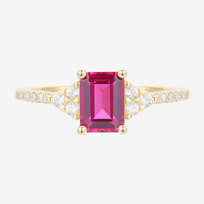 Womens Lab Created Red Ruby 14K Gold Over Silver Side Stone Cocktail Ring