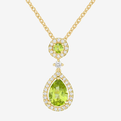 Womens Genuine Green Peridot 14K Gold Over Silver Pendant Necklace