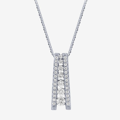 (G / Si2) Womens 1/2 CT. T.W. Lab Grown White Diamond 14K White Gold Bar Pendant Necklace