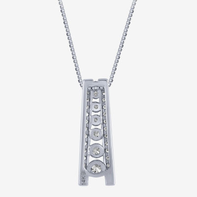 (G / Si2) Womens 1/2 CT. T.W. Lab Grown White Diamond 14K White Gold Bar Pendant Necklace