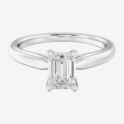 (G / Si2) Womens 1 CT. T.W. Lab Grown White Diamond 10K Gold Emerald-Cut Solitaire Engagement Ring