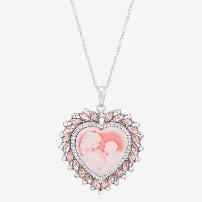 Womens Pink Sterling Silver Heart Pendant Necklace