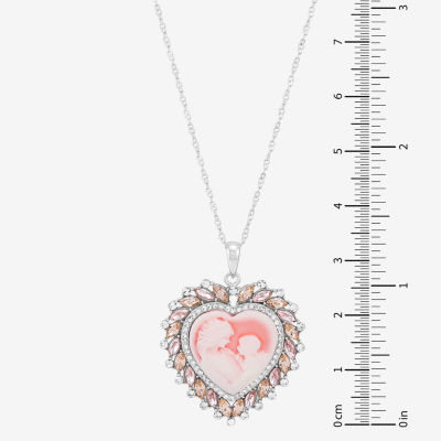 Womens Pink Sterling Silver Cameo Heart Pendant Necklaces