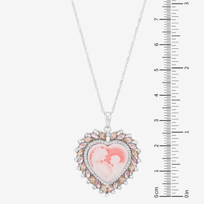 Womens Pink Sterling Silver Heart Pendant Necklace