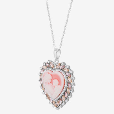 Womens Pink Sterling Silver Cameo Heart Pendant Necklaces