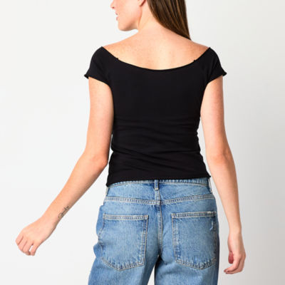Arizona Off The Shoulder Womens Short Sleeve Juniors T-Shirt