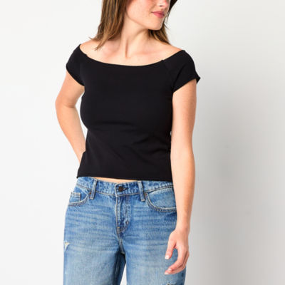 Arizona Off The Shoulder Womens Short Sleeve Juniors T-Shirt