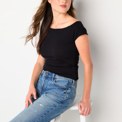 Arizona Off The Shoulder Womens Short Sleeve Juniors T-Shirt