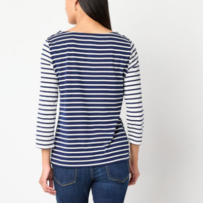 St. John's Bay Womens Boat Neck 3/4 Sleeve T-Shirt