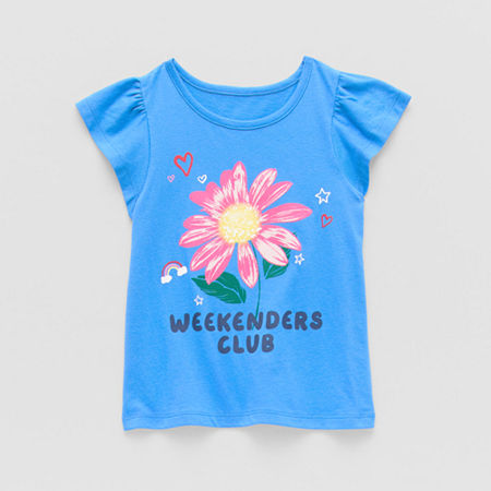 Thereabouts Little Girls Round Neck Short Sleeve Graphic T-Shirt, 5, Blue