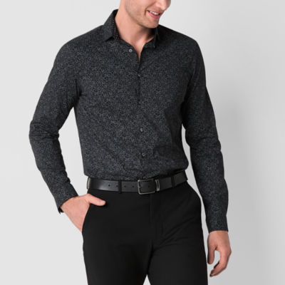 J. Ferrar Ultra Comfort Mens Long Sleeve Cuffed Slim Fit Stretch Fabric Wrinkle Free Button-Down Shirt