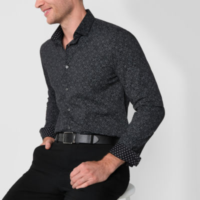 J. Ferrar Ultra Comfort Mens Long Sleeve Cuffed Slim Fit Stretch Fabric Wrinkle Free Button-Down Shirt
