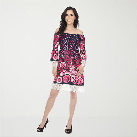 White Mark Bell Sleeve Off Shoulder Womens Crew Neck Sleeveless Sheath Dress