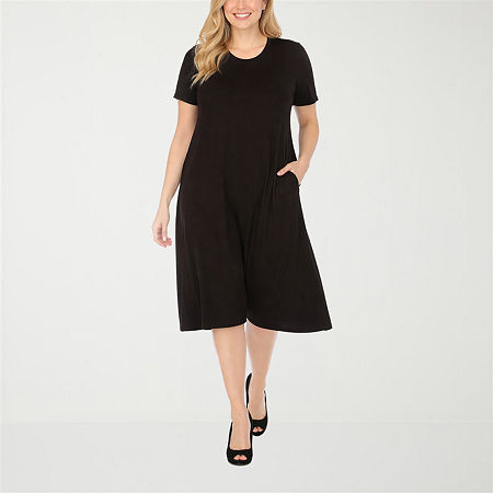White Mark Womens Short Sleeve Midi T-shirt Dress In Black