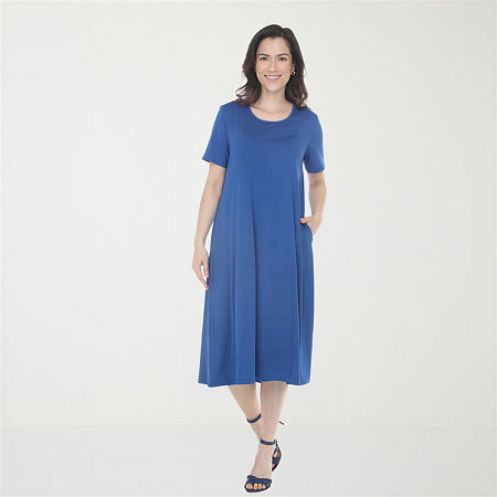 White Mark Womens Short Sleeve Midi T-shirt Dress In Blue